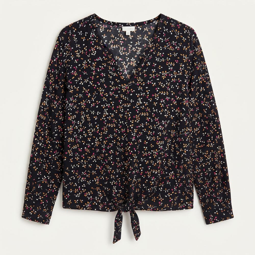 J. Jill Womens XL Boho Cottagecore Artsy V-Neck Tie-Front Long Sleeve Blouse